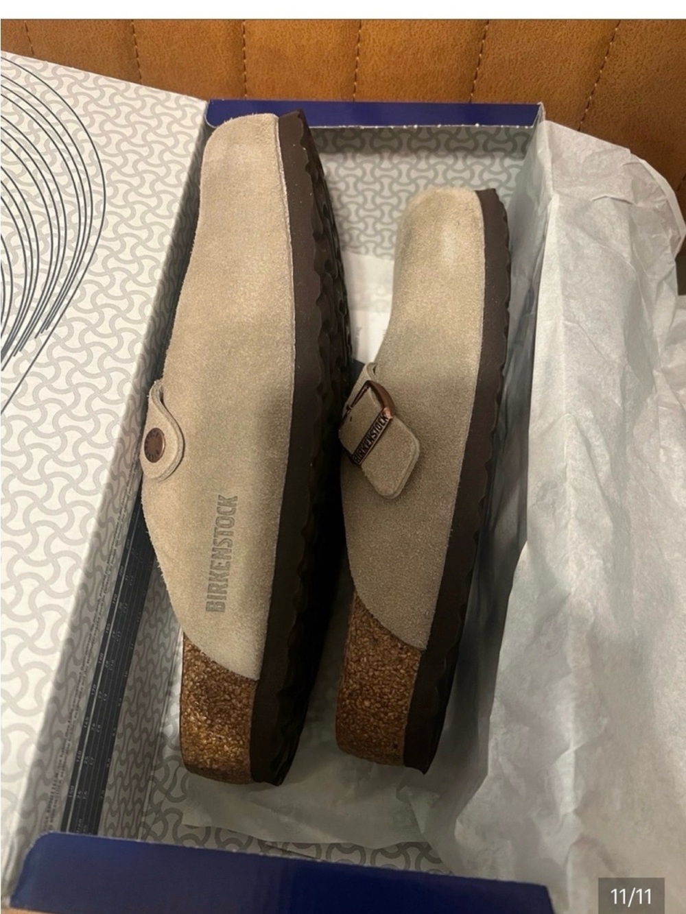 Birkenstock Boston- Taupe Leather suede Clogs - NEW- authentic - Picture 4 of 8